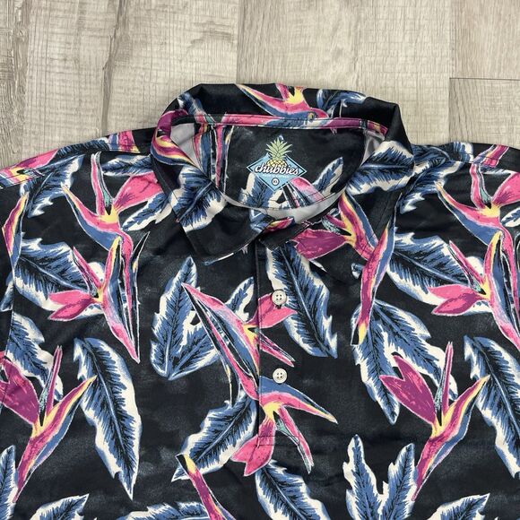 Chubbies Performance Polo Shirt Men XL Tropical Short Sleeve Pink Black Resort Q - Picture 4 of 7
